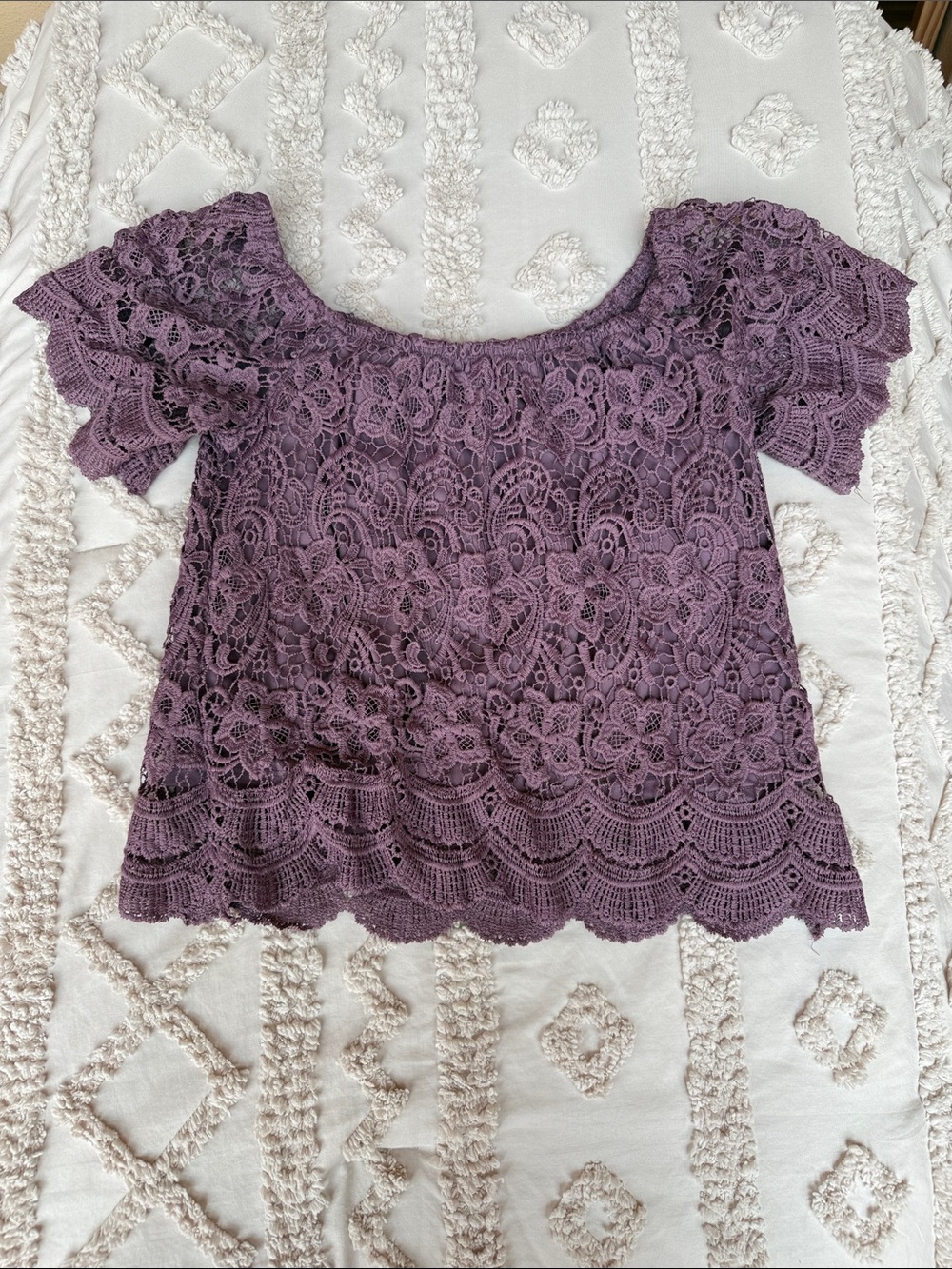 Haute Monde Purple Lace Off-Shoulder Blouse